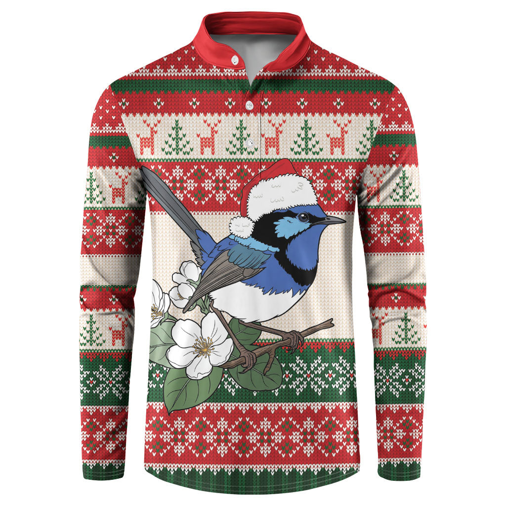 Aussie Fairy-wren Christmas Button Sweatshirt Festive Knitted Pattern Inspired