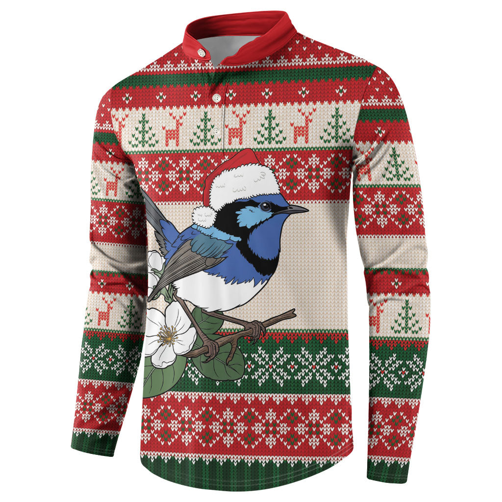 Aussie Fairy-wren Christmas Button Sweatshirt Festive Knitted Pattern Inspired