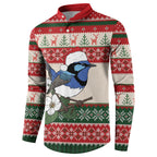 Aussie Fairy-wren Christmas Button Sweatshirt Festive Knitted Pattern Inspired