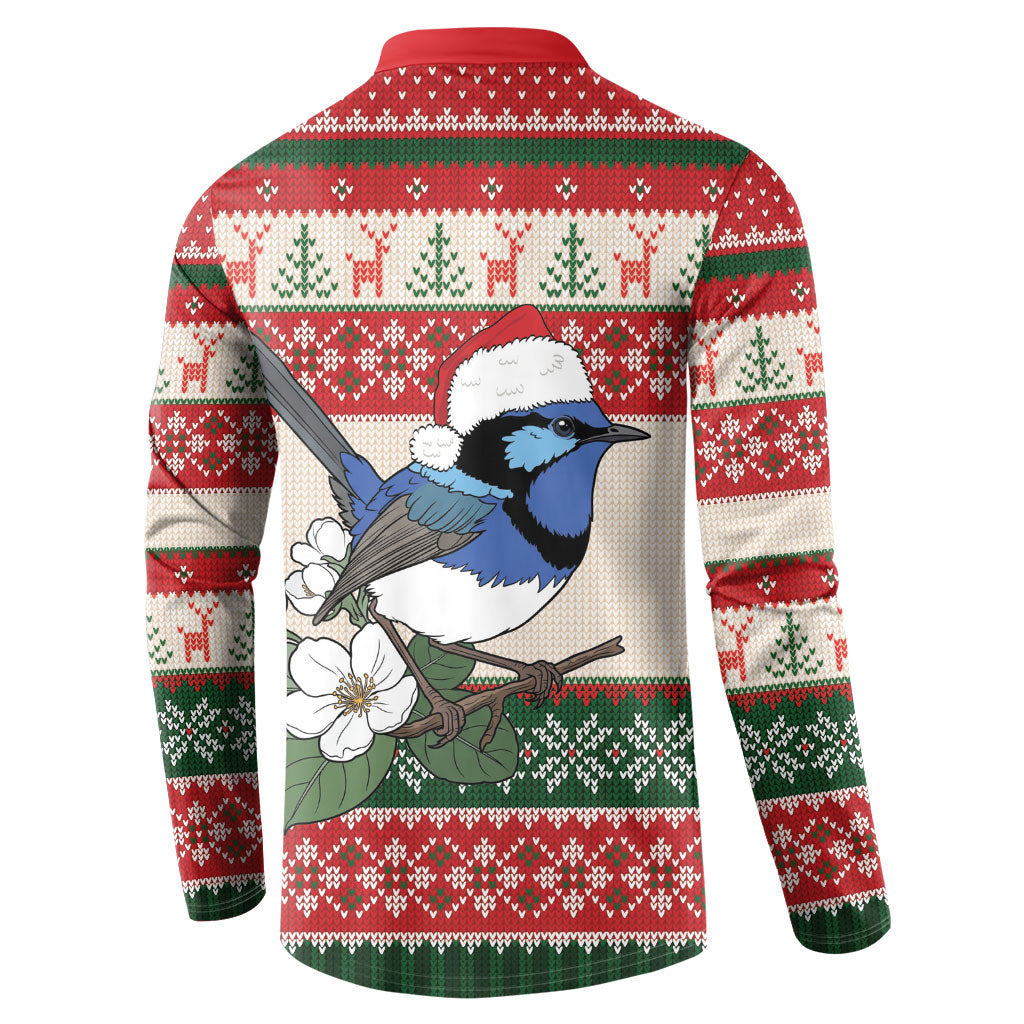 Aussie Fairy-wren Christmas Button Sweatshirt Festive Knitted Pattern Inspired