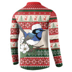 Aussie Fairy-wren Christmas Button Sweatshirt Festive Knitted Pattern Inspired