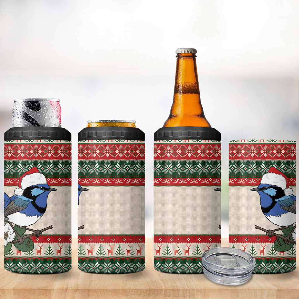 Aussie Fairy-wren Christmas 4 in 1 Can Cooler Tumbler Festive Knitted Pattern Inspired