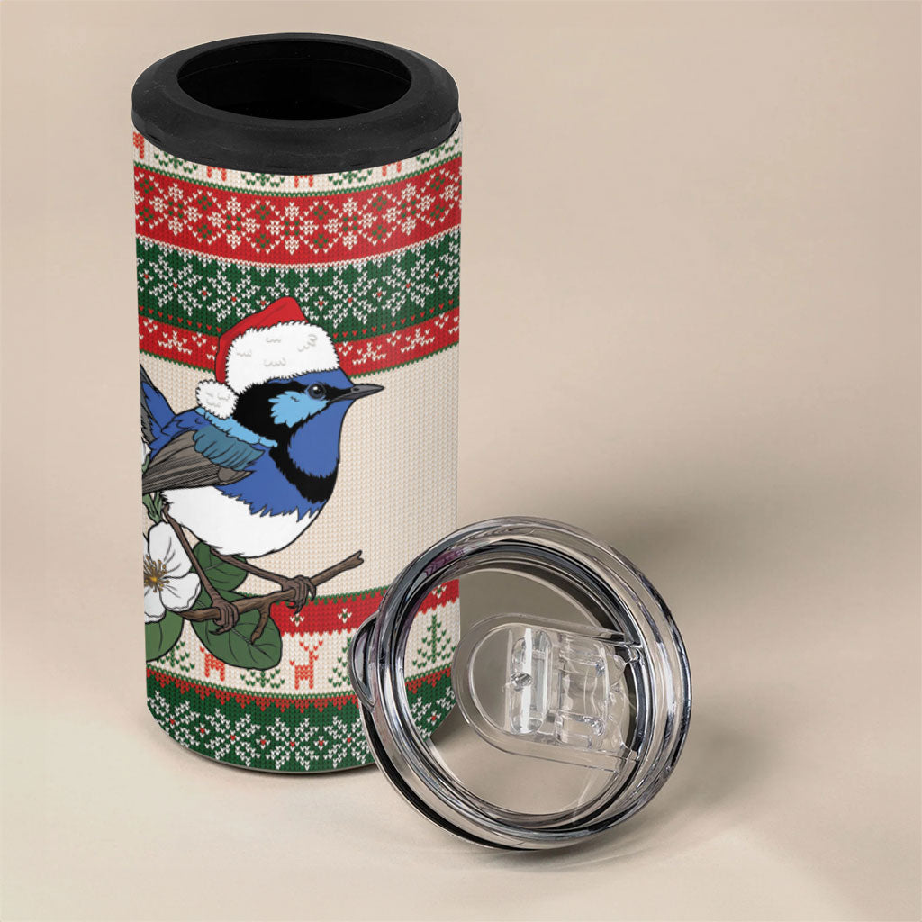 Aussie Fairy-wren Christmas 4 in 1 Can Cooler Tumbler Festive Knitted Pattern Inspired