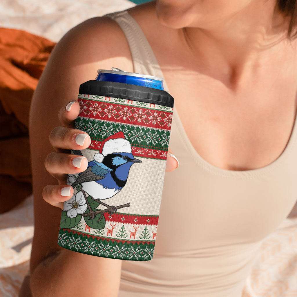 Aussie Fairy-wren Christmas 4 in 1 Can Cooler Tumbler Festive Knitted Pattern Inspired