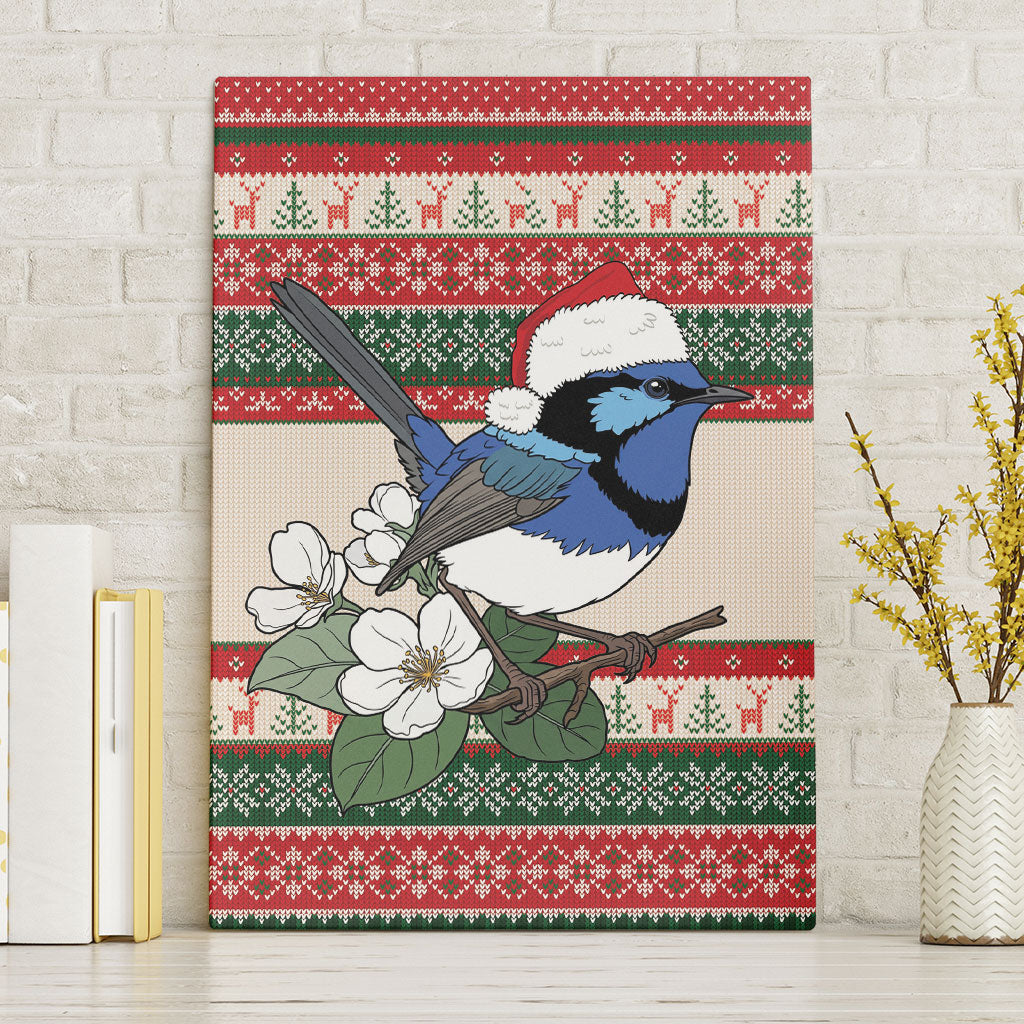 Aussie Fairy-wren Christmas Canvas Wall Art Festive Knitted Pattern Inspired