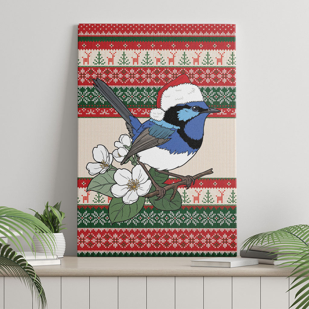 Aussie Fairy-wren Christmas Canvas Wall Art Festive Knitted Pattern Inspired