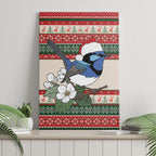 Aussie Fairy-wren Christmas Canvas Wall Art Festive Knitted Pattern Inspired