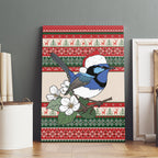 Aussie Fairy-wren Christmas Canvas Wall Art Festive Knitted Pattern Inspired