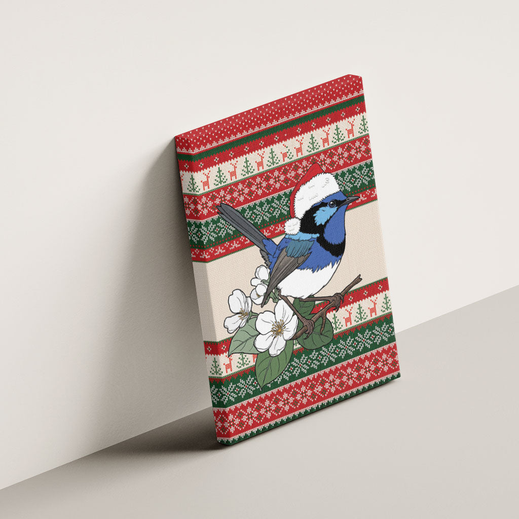 Aussie Fairy-wren Christmas Canvas Wall Art Festive Knitted Pattern Inspired