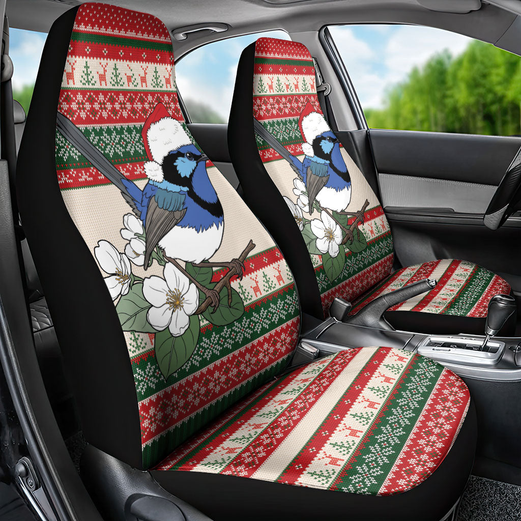 Aussie Fairy-wren Christmas Car Seat Cover Festive Knitted Pattern Inspired
