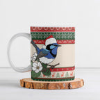 Aussie Fairy-wren Christmas Ceramic Mug Festive Knitted Pattern Inspired