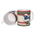 Aussie Fairy-wren Christmas Ceramic Mug Festive Knitted Pattern Inspired