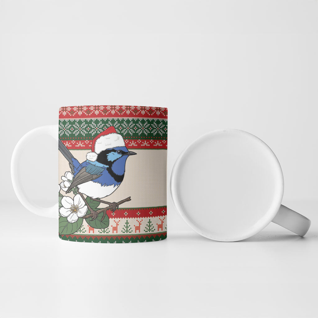 Aussie Fairy-wren Christmas Ceramic Mug Festive Knitted Pattern Inspired