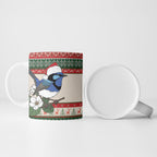 Aussie Fairy-wren Christmas Ceramic Mug Festive Knitted Pattern Inspired