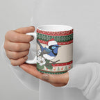 Aussie Fairy-wren Christmas Ceramic Mug Festive Knitted Pattern Inspired