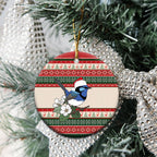 Aussie Fairy-wren Christmas Ceramic Ornament Festive Knitted Pattern Inspired