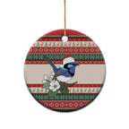 Aussie Fairy-wren Christmas Ceramic Ornament Festive Knitted Pattern Inspired