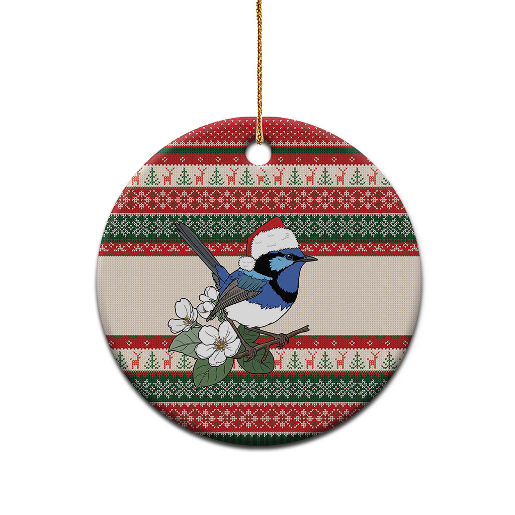 Aussie Fairy-wren Christmas Ceramic Ornament Festive Knitted Pattern Inspired