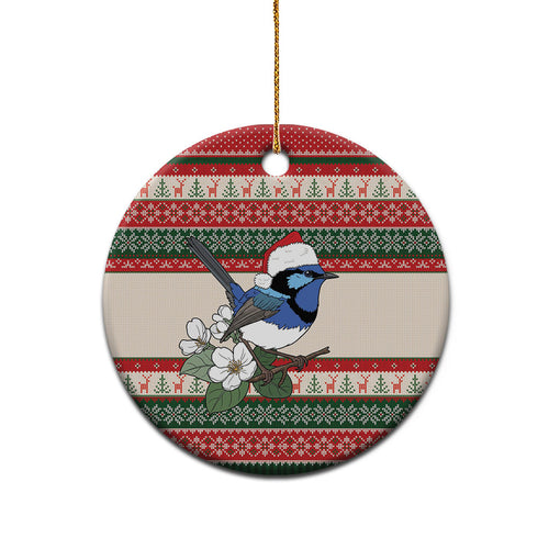 Aussie Fairy-wren Christmas Ceramic Ornament Festive Knitted Pattern Inspired