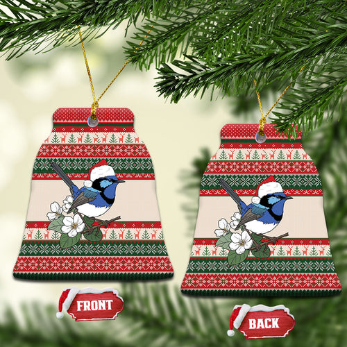 Aussie Fairy-wren Christmas Ceramic Ornament Festive Knitted Pattern Inspired