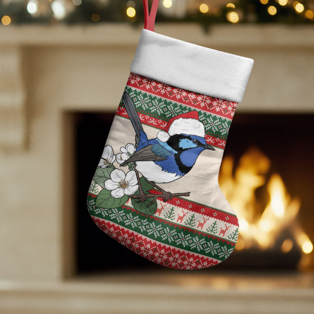 Aussie Fairy-wren Christmas Stocking Festive Knitted Pattern Inspired