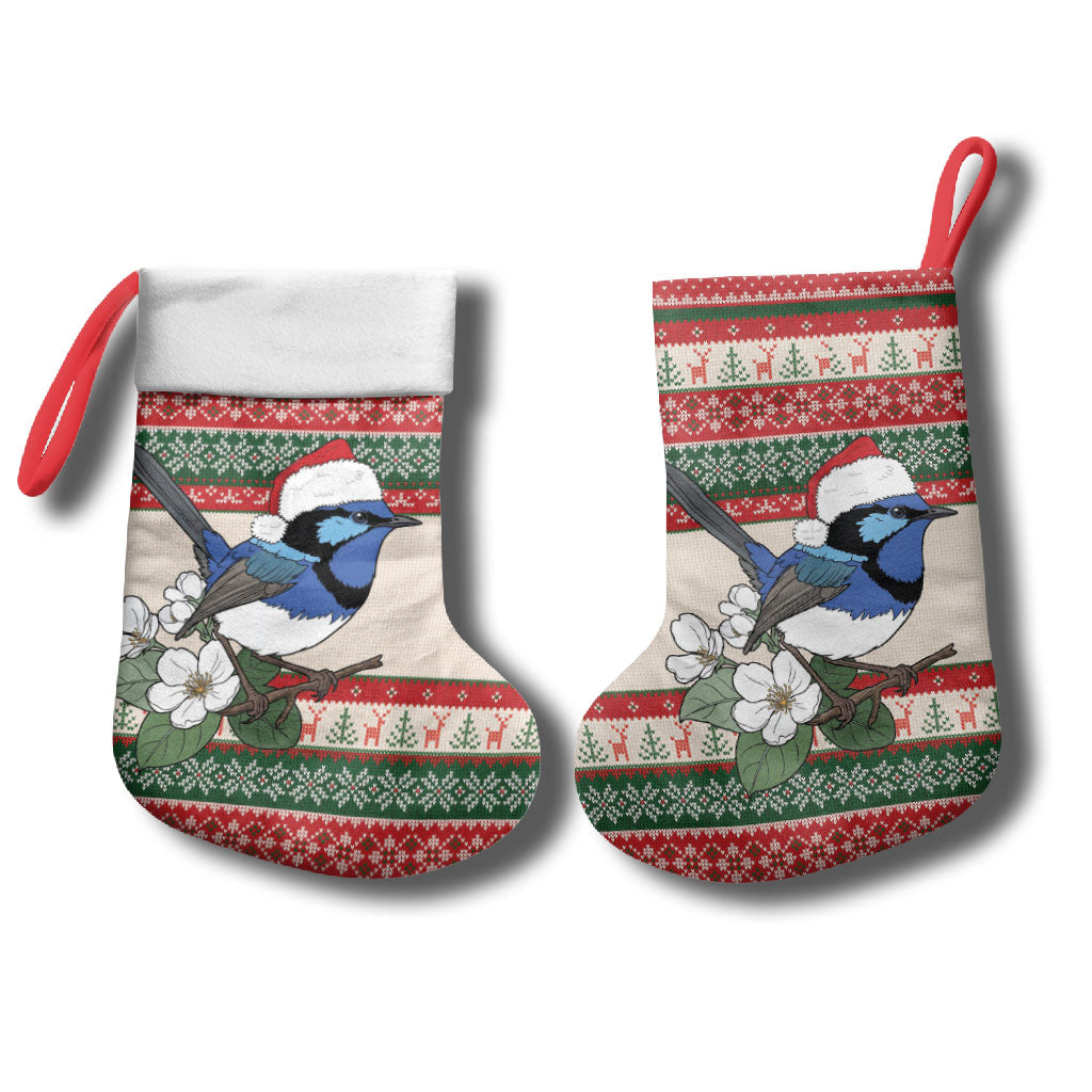 Aussie Fairy-wren Christmas Stocking Festive Knitted Pattern Inspired