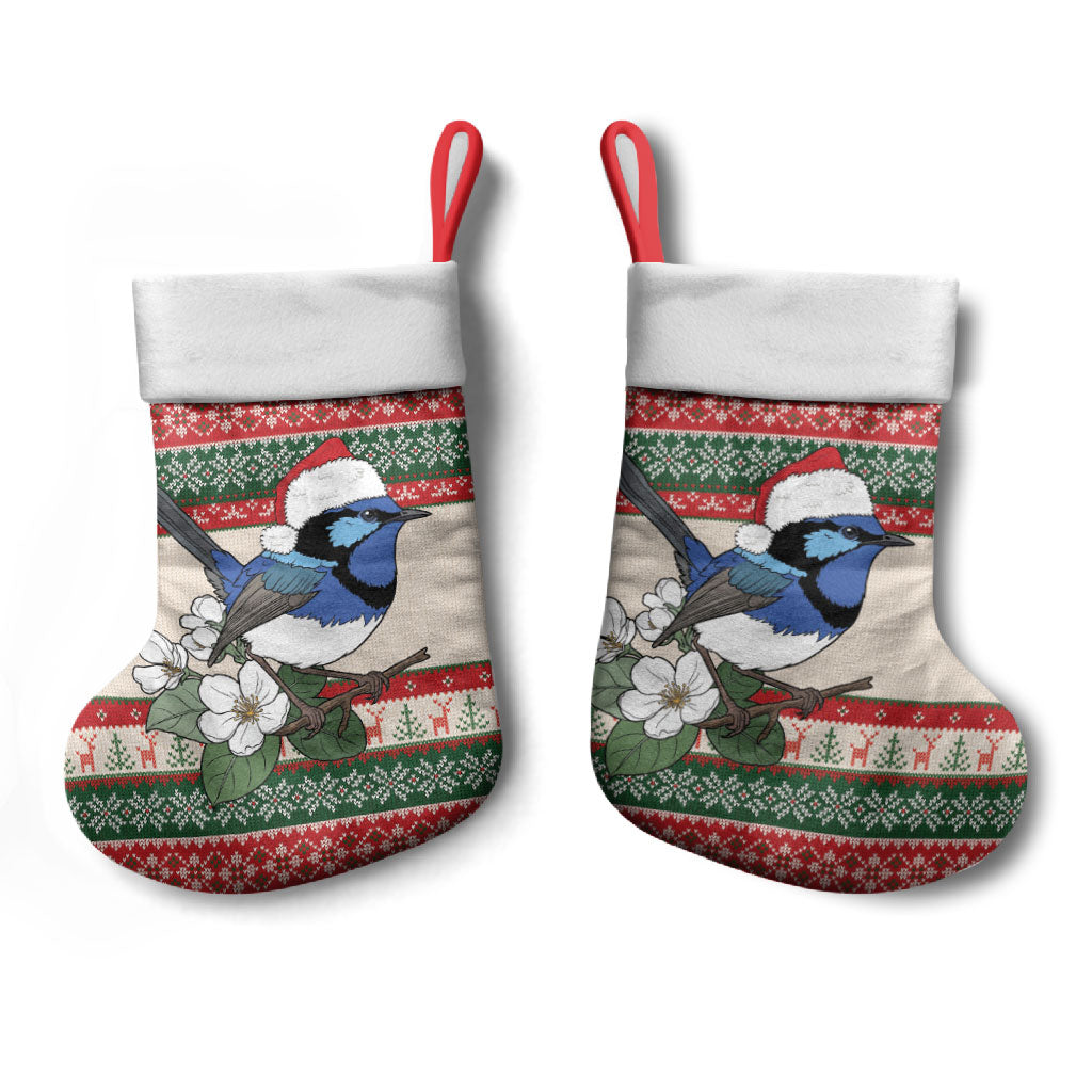 Aussie Fairy-wren Christmas Stocking Festive Knitted Pattern Inspired