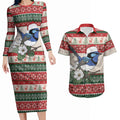 Aussie Fairy-wren Christmas Couples Matching Long Sleeve Bodycon Dress and Hawaiian Shirt Festive Knitted Pattern Inspired
