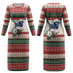 Aussie Fairy-wren Christmas Couples Matching Long Sleeve Bodycon Dress and Hawaiian Shirt Festive Knitted Pattern Inspired
