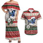 Aussie Fairy-wren Christmas Couples Matching Off Shoulder Maxi Dress and Hawaiian Shirt Festive Knitted Pattern Inspired