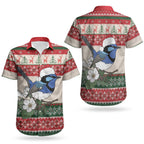 Aussie Fairy-wren Christmas Couples Matching Off Shoulder Maxi Dress and Hawaiian Shirt Festive Knitted Pattern Inspired