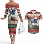 Aussie Fairy-wren Christmas Couples Matching Off The Shoulder Long Sleeve Dress and Hawaiian Shirt Festive Knitted Pattern Inspired