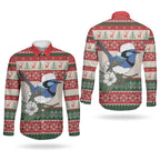 Aussie Fairy-wren Christmas Couples Matching Off The Shoulder Long Sleeve Dress and Long Sleeve Button Shirt Festive Knitted Pattern Inspired
