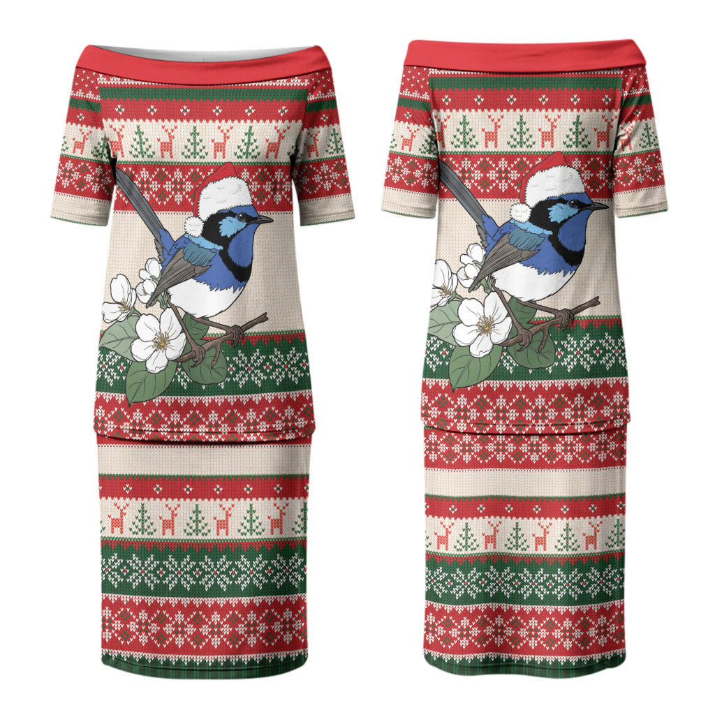 Aussie Fairy-wren Christmas Couples Matching Puletasi and Hawaiian Shirt Festive Knitted Pattern Inspired