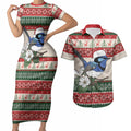 Aussie Fairy-wren Christmas Couples Matching Short Sleeve Bodycon Dress and Hawaiian Shirt Festive Knitted Pattern Inspired