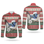 Aussie Fairy-wren Christmas Couples Matching Short Sleeve Bodycon Dress and Long Sleeve Button Shirt Festive Knitted Pattern Inspired