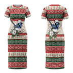 Aussie Fairy-wren Christmas Couples Matching Short Sleeve Bodycon Dress and Long Sleeve Button Shirt Festive Knitted Pattern Inspired