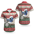 Aussie Fairy-wren Christmas Couples Matching Summer Maxi Dress and Hawaiian Shirt Festive Knitted Pattern Inspired