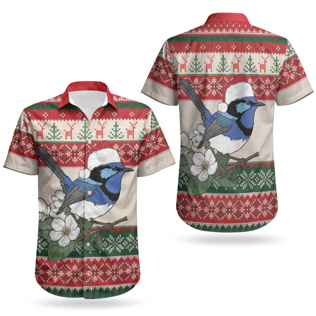 Aussie Fairy-wren Christmas Couples Matching Summer Maxi Dress and Hawaiian Shirt Festive Knitted Pattern Inspired