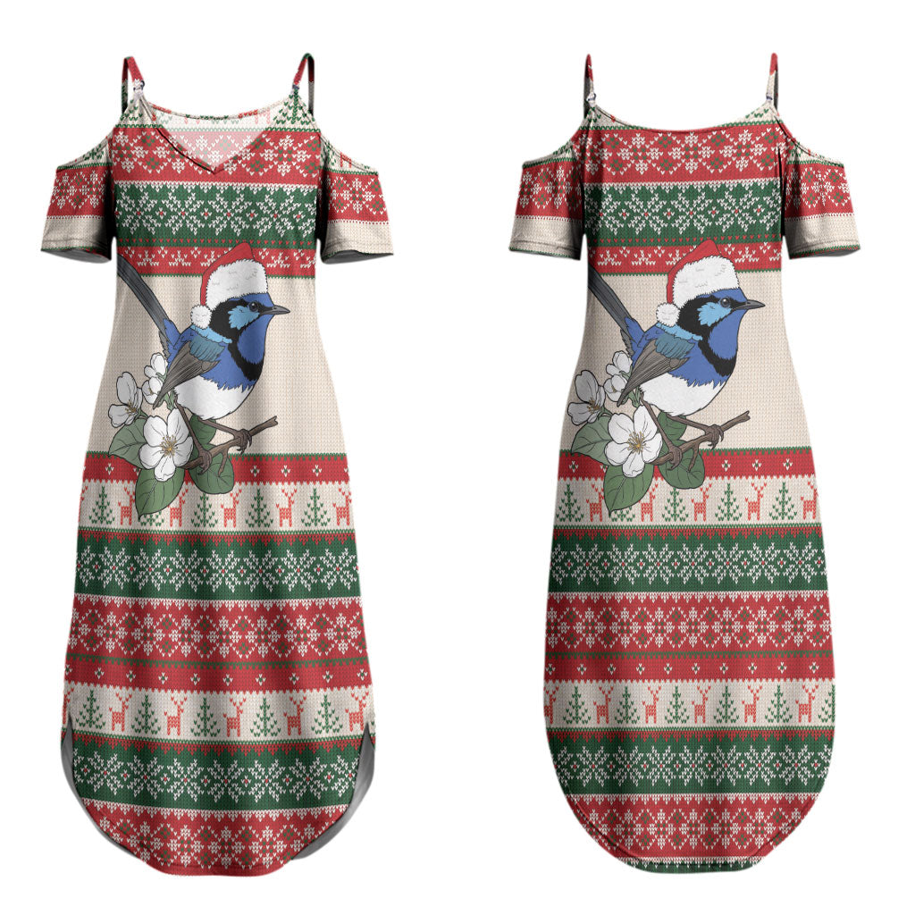 Aussie Fairy-wren Christmas Couples Matching Summer Maxi Dress and Hawaiian Shirt Festive Knitted Pattern Inspired