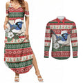 Aussie Fairy-wren Christmas Couples Matching Summer Maxi Dress and Long Sleeve Button Shirt Festive Knitted Pattern Inspired