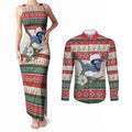 Aussie Fairy-wren Christmas Couples Matching Tank Maxi Dress and Long Sleeve Button Shirt Festive Knitted Pattern Inspired