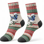 Aussie Fairy-wren Christmas Crew Socks Festive Knitted Pattern Inspired