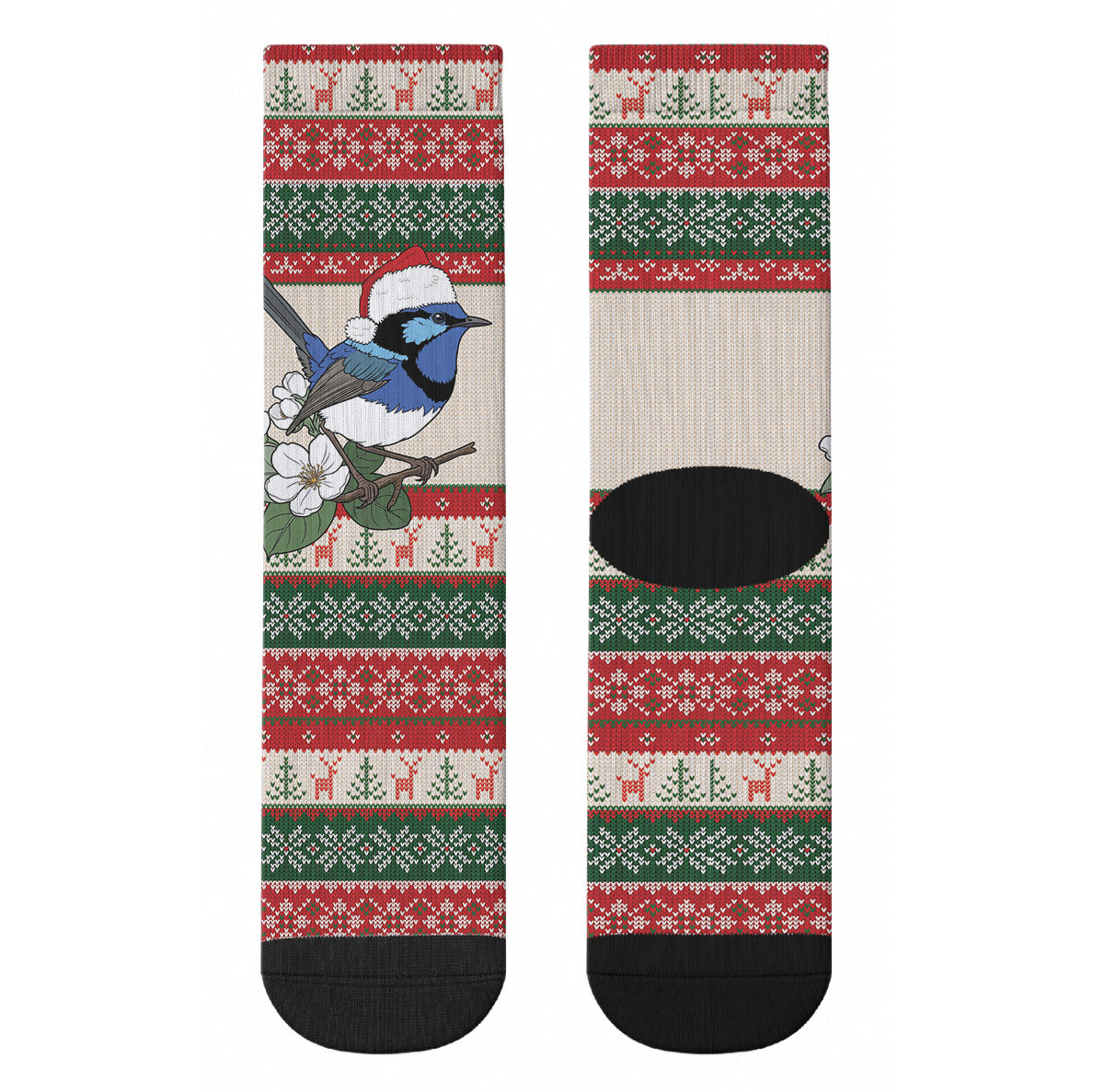 Aussie Fairy-wren Christmas Crew Socks Festive Knitted Pattern Inspired