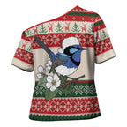 Aussie Fairy-wren Christmas Cross Shoulder Shirt Festive Knitted Pattern Inspired