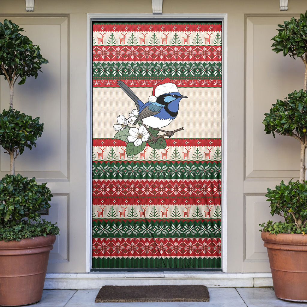 Aussie Fairy-wren Christmas Door Cover Festive Knitted Pattern Inspired