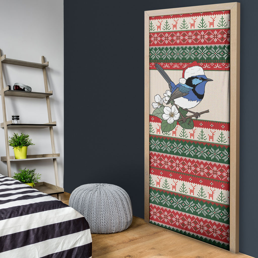 Aussie Fairy-wren Christmas Door Cover Festive Knitted Pattern Inspired