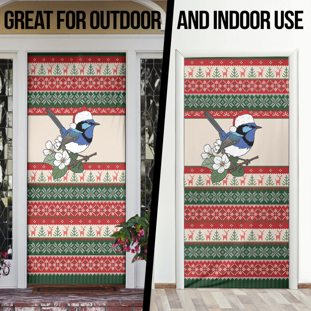 Aussie Fairy-wren Christmas Door Cover Festive Knitted Pattern Inspired