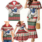 Aussie Fairy-wren Christmas Family Matching Mermaid Dress and Hawaiian Shirt Festive Knitted Pattern Inspired