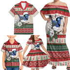 Aussie Fairy-wren Christmas Family Matching Off Shoulder Maxi Dress and Hawaiian Shirt Festive Knitted Pattern Inspired